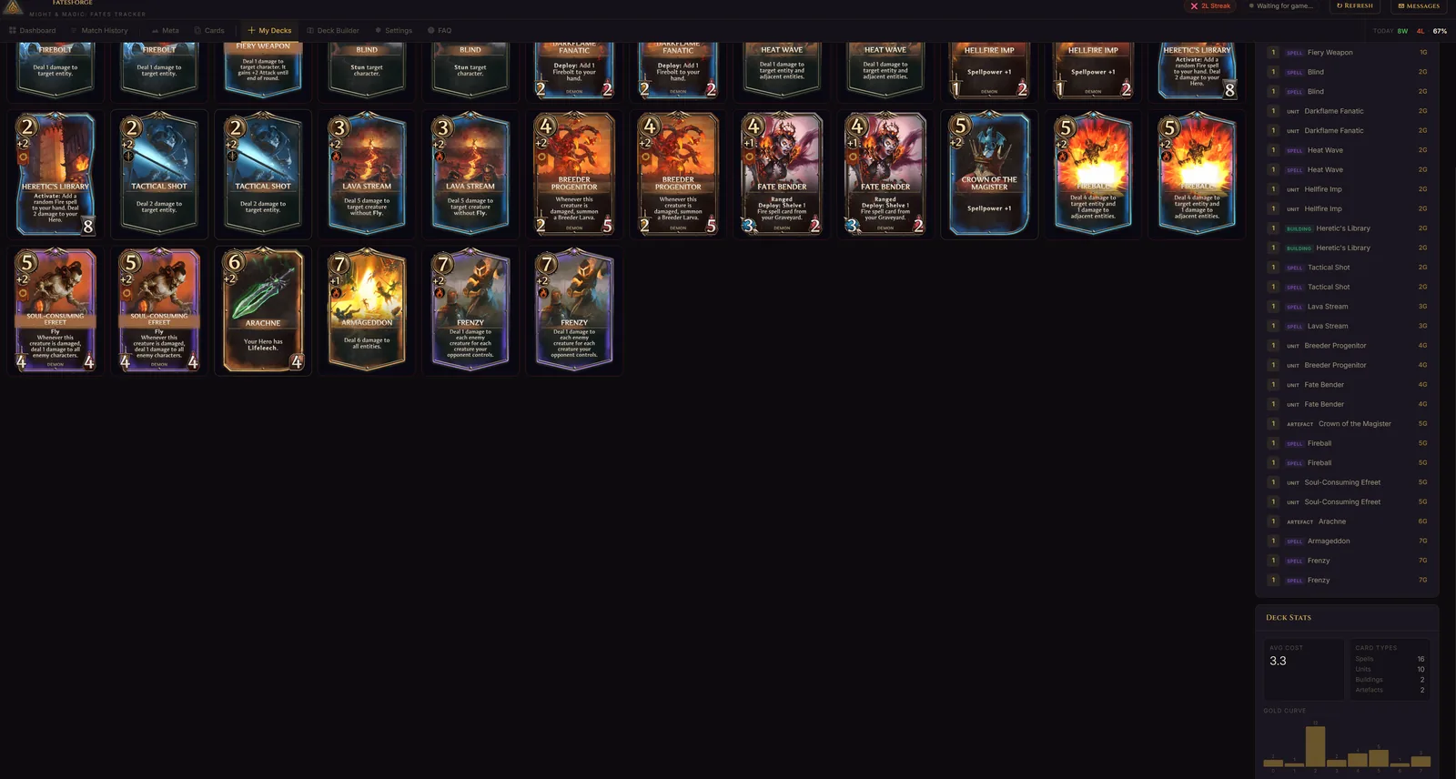 FatesForge My Decks - Card images, gold curve and deck analytics for Might & Magic The Card Game
